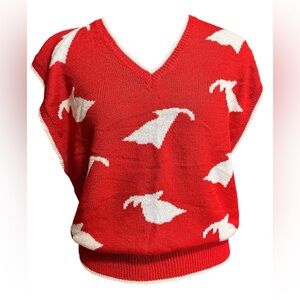 VTG Tan-Jay Sweater Vest Size S/M Red And White Abstract Lightweight